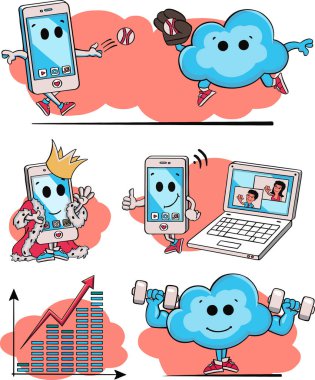 set of icons computer telephone communication drawn icon