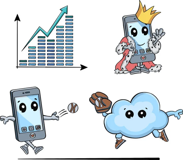 Set Icons Computer Telephone Communication Drawn Icon — Stock Vector