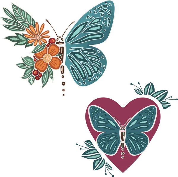 Beautiful Colored Ethnic Love Butterflies Hand Drawn — Stockvektor