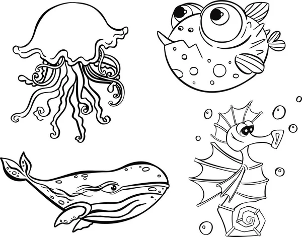 Linienset Meeresfisch-Symbol-Vektor von Hand gezeichnet — Stockvektor