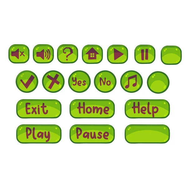 Oyun Veya Site Için Farklı Yeşil Düğme Seti Vektör Illüstrasyonu — Stok Vektör