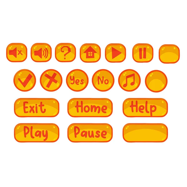 Oyun Veya Site Için Farklı Sarı Düğme Seti Vektör Illüstrasyonu — Stok Vektör