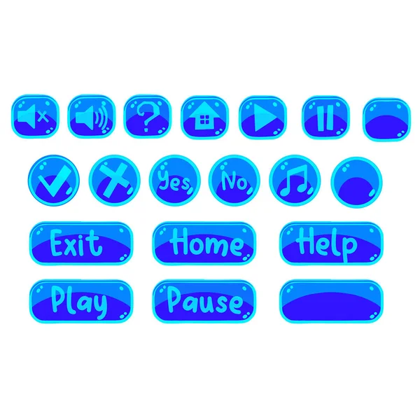 Oyun Veya Site Için Farklı Mavi Düğme Seti Vektör Illüstrasyonu — Stok Vektör