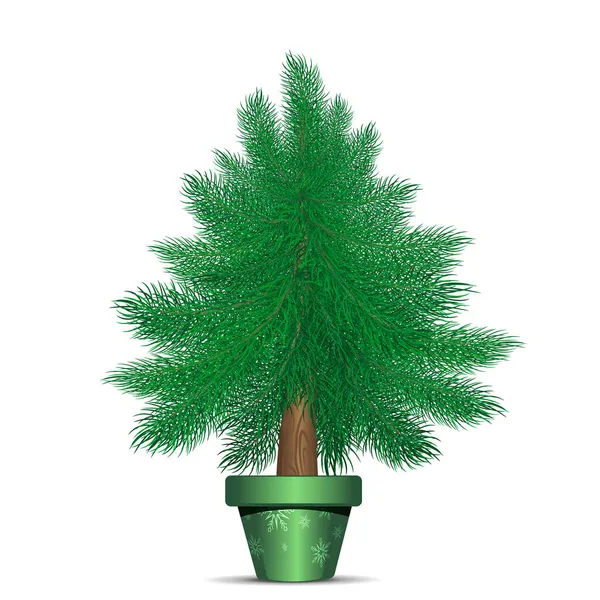 Χριστουγεννιάτικο Δέντρο Μια Πράσινη Κατσαρόλα Διακοσμημένη Νιφάδες Χιονιού Οικολογική Έννοια — Διανυσματικό Αρχείο