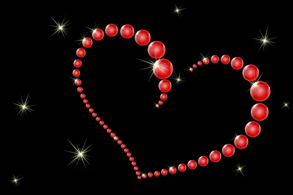 Rotes Valentinsherz Aus Glänzenden Perlen Auf Schwarzem Hintergrund — Stockvektor