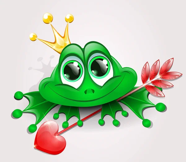 Niedliche Froschfigur Mit Prinzessinnenkrone Und Rotem Herzpfeil — Stockvektor