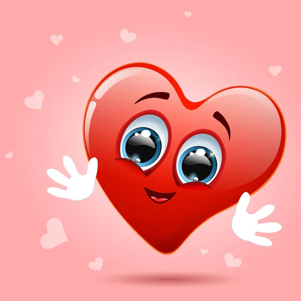 Χαριτωμένο Καρτούν Καρδιά Ανοιχτές Αγκάλες Ανοιχτό Κόκκινο Φόντο — Διανυσματικό Αρχείο