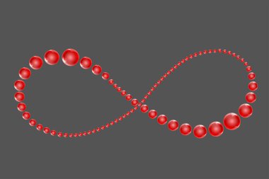 Gri arkaplandaki parlak boncuklardan kırmızı sonsuzluk işareti