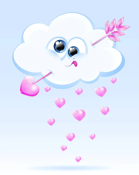 Funny Cartoon Blue Cloud Pierced Pink Arrow Heart Rain Valentine — Stock vektor