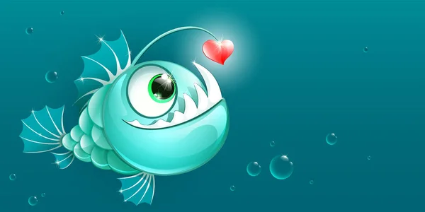 Caricatura Divertido Rape Con Señuelo Del Corazón Animales Marinos Peces — Archivo Imágenes Vectoriales