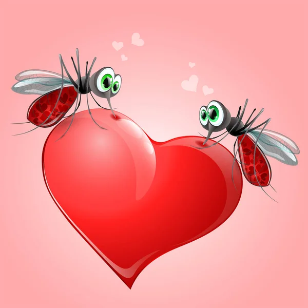 Funny Mosquito Date Cartoon Valentine Day Concept Card — Stockvektor