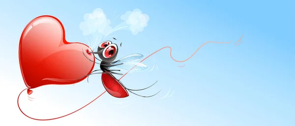Mosquito Kousne Srdečního Balónku Rychle Něj Pospíchá Zatímco Uvolňuje — Stockový vektor