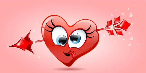 Funny Crazy Arrow Shot Heart Crossed Eyes Tongue Out — Stock Vector