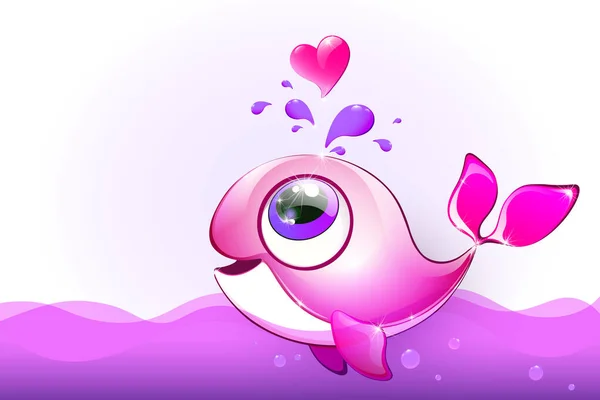 情人节快乐的粉色紫色鲸鱼 心灵深处的水泉 — 图库矢量图片