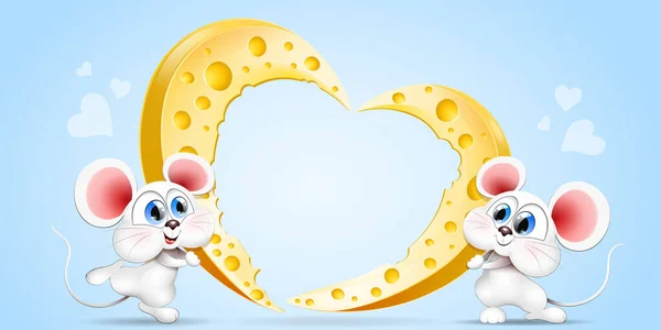 Couple Mouses Love Cheese Heart Halves Valentine Day Card — Stok Vektör