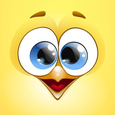 Sevimli paskalya karikatürü piliç yüzü şaşı gözler ve gülümseme