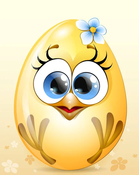 Çiçekli Tatlı Bahar Yumurtası Karikatürü Yavrusu Paskalya Konsepti — Stok Vektör