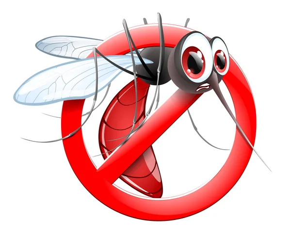 Stop Sugn Daki Komik Karikatür Sivrisinek Uyarı Uçan Böcekler — Stok Vektör