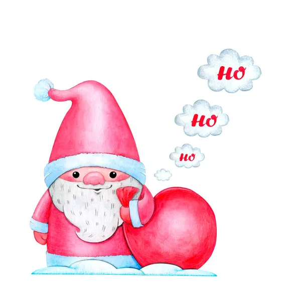 Illustrazione Capodanno Con Babbo Natale Carino Gnomo Scandinavo Vestito Babbo — Foto Stock