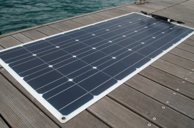 Flexible polycrystalline solar panel for yachts on the berth deck.