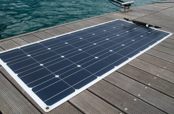 Flexible polycrystalline solar panel for yachts on the berth deck.