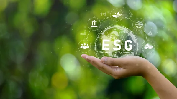 Esg Icoon Concept Milieu Duurzame Handen Natuur Aarde Samenleving Governance — Stockfoto