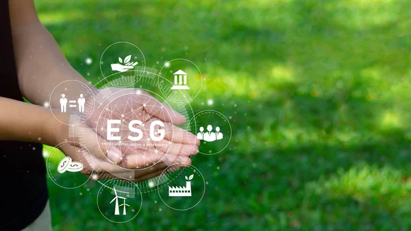 Young Professionals Ready Use Technology Esg Renewable Resources Reduce Pollution — Stock Photo, Image