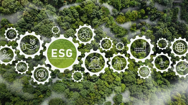 Das Esg Icon Konzept Zirkuliert Den Händen Von Umwelt Gesellschaft Stockbild