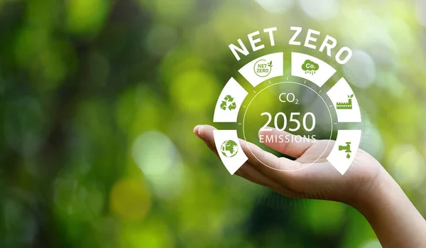 Netto Zero 2050 Emissions Icon Konzept Für Das Umweltpolitische Animationskonzept lizenzfreie Stockbilder