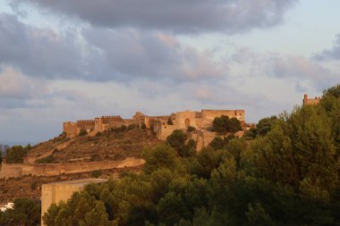View of Old medieval walls of the Castle of Sagunto, Valencia, Spain