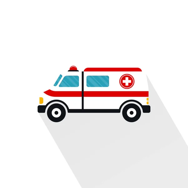 長い影と救急車の車の漫画のシンボル 緊急医療車両ベクトル設計 — ストックベクタ