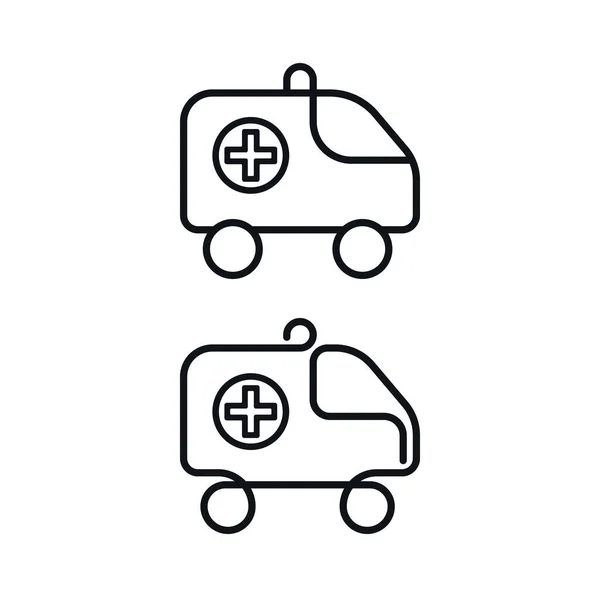 Outline Ambulance Car Symbols White Background Emergency Medical Vehicles Vector — Stock Vector