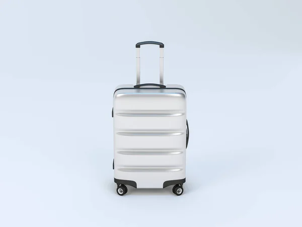 Silver Metal Luggage Mockup Suitcase Light Background Rendering — Fotografia de Stock