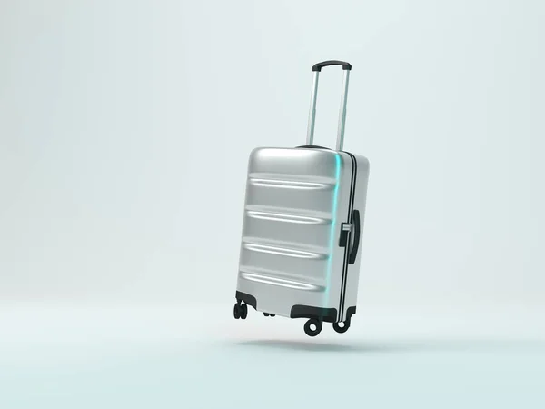 Levitating Metal Luggage Mockup Suitcase Baggage Light Background Rendering — Fotografia de Stock