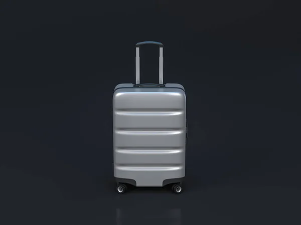 Silver Metal Luggage Mockup Suitcase Dark Background Rendering — Zdjęcie stockowe