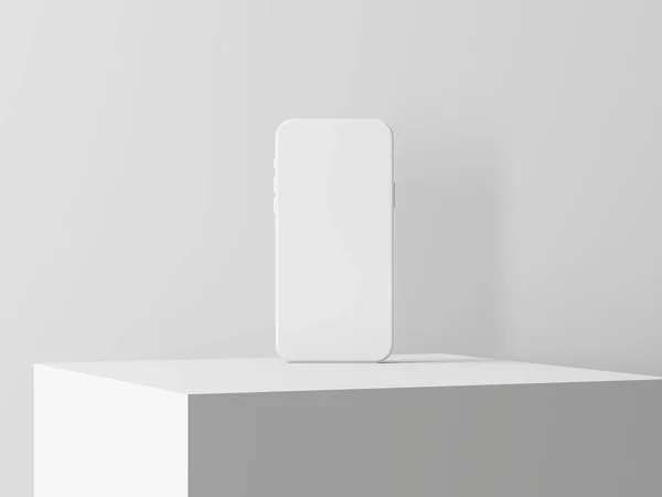 White Clay Smartphone Mockup Front View White Cube Rendering Imagen de archivo