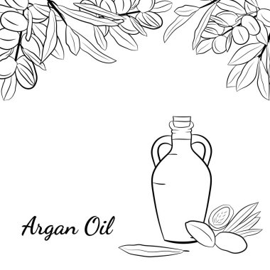 Organik eskiz. Meyveli arganya çizimi. El yapımı illüstrasyon. Organik eskiz..