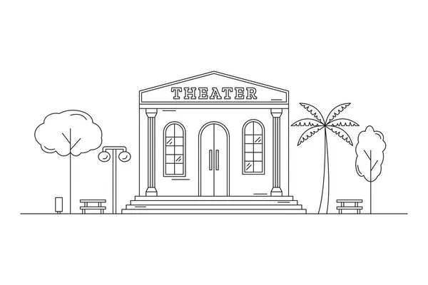 Paisagem Com Edifício Teatro Desenhado Com Linhas Contorno Sobre Fundo —  Vetores de Stock