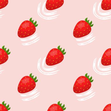 Pembe arka planda çilekli kusursuz desen. Fırça darbeleri, grunge dokusu. Vektör illüstrasyonu.