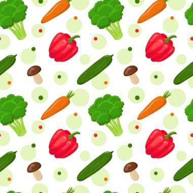 Beyaz arka planda sebze seti olan kusursuz bir desen. Kağıt ve kumaşa baskı yapmak için. Vektör illüstrasyonu.