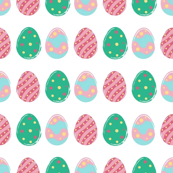 Happy Easter Background Seamless Pattern Colored Eggs Flowers Flat Style — Stock Vector