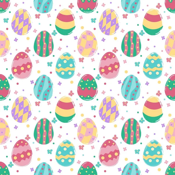 Καλό Πάσχα Απρόσκοπτο Μοτίβο Χρωματιστά Αυγά Και Λουλούδια Επίπεδο Στυλ — Διανυσματικό Αρχείο