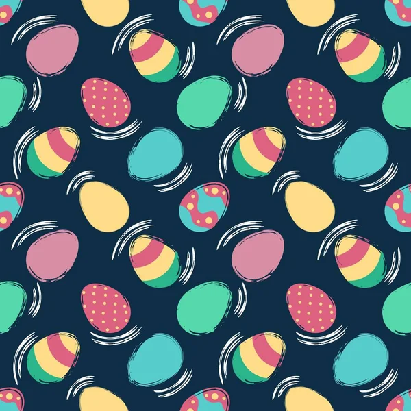 Καλό Πάσχα Απρόσκοπτο Μοτίβο Χρωματιστά Αυγά Και Λουλούδια Επίπεδο Στυλ — Διανυσματικό Αρχείο