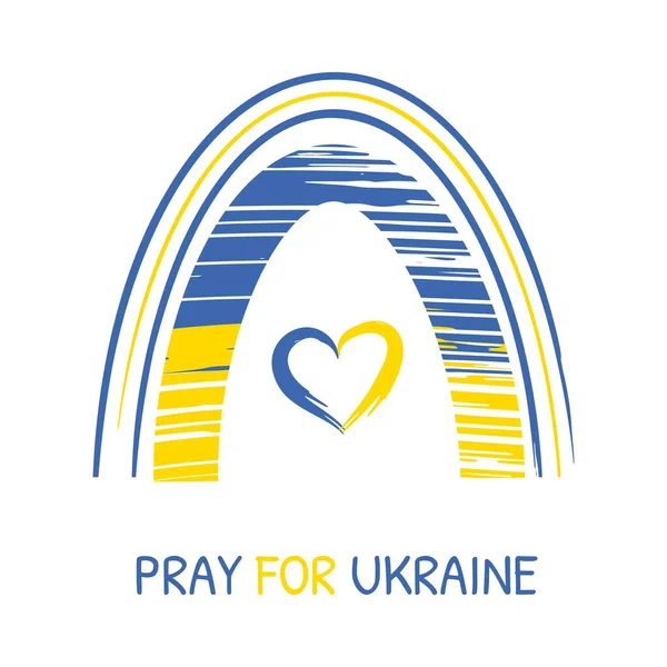 Boho Rainbow Кольорами Прапора України Грубі Інсульти Моліться Україну Підтримуйте — стоковий вектор