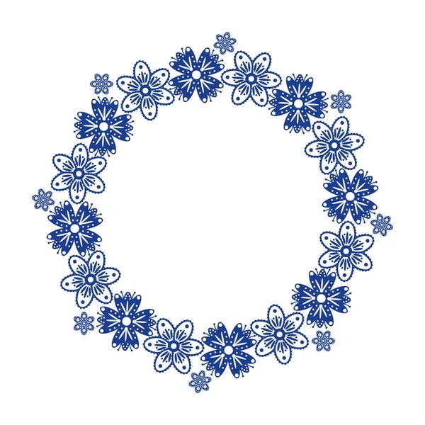 Wianek Stylu Skandynawskim Niebieskimi Kwiatami Element Tworzenia Pocztówki Poczty Ulotki — Wektor stockowy