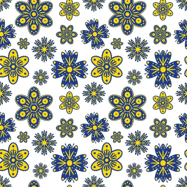 Patrón Sin Costuras Estilo Escandinavo Con Flores Ilustración Vectorial Azul — Vector de stock