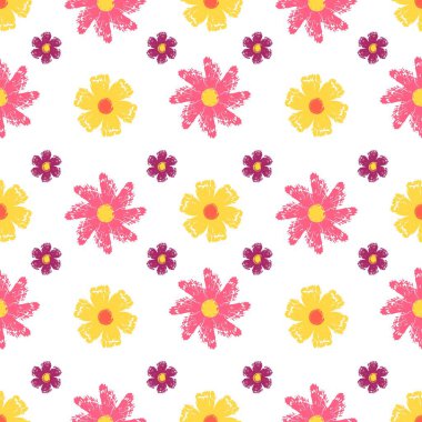 Fırça darbelerinden elde edilen çiçeklerle kusursuz desen. Vektör illüstrasyonu.