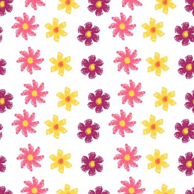 Fırça darbelerinden elde edilen çiçeklerle kusursuz desen. Vektör illüstrasyonu.