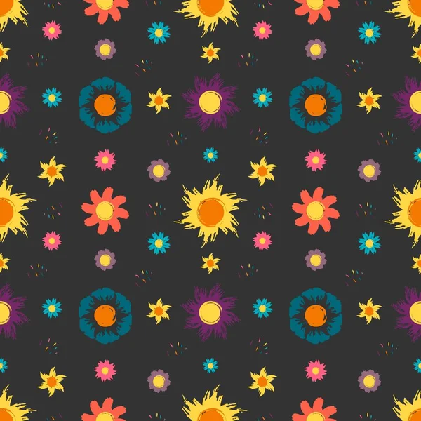 Απρόσκοπτη Μοτίβο Λουλούδια Από Πινελιές Εικονογράφηση Διανύσματος — Διανυσματικό Αρχείο