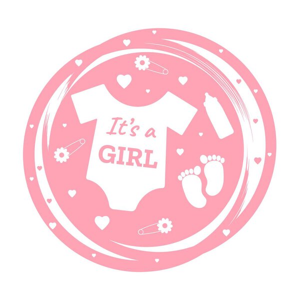 It is a girl. Baby birth sticker. Design element, brush stroke. Vector illustration.
